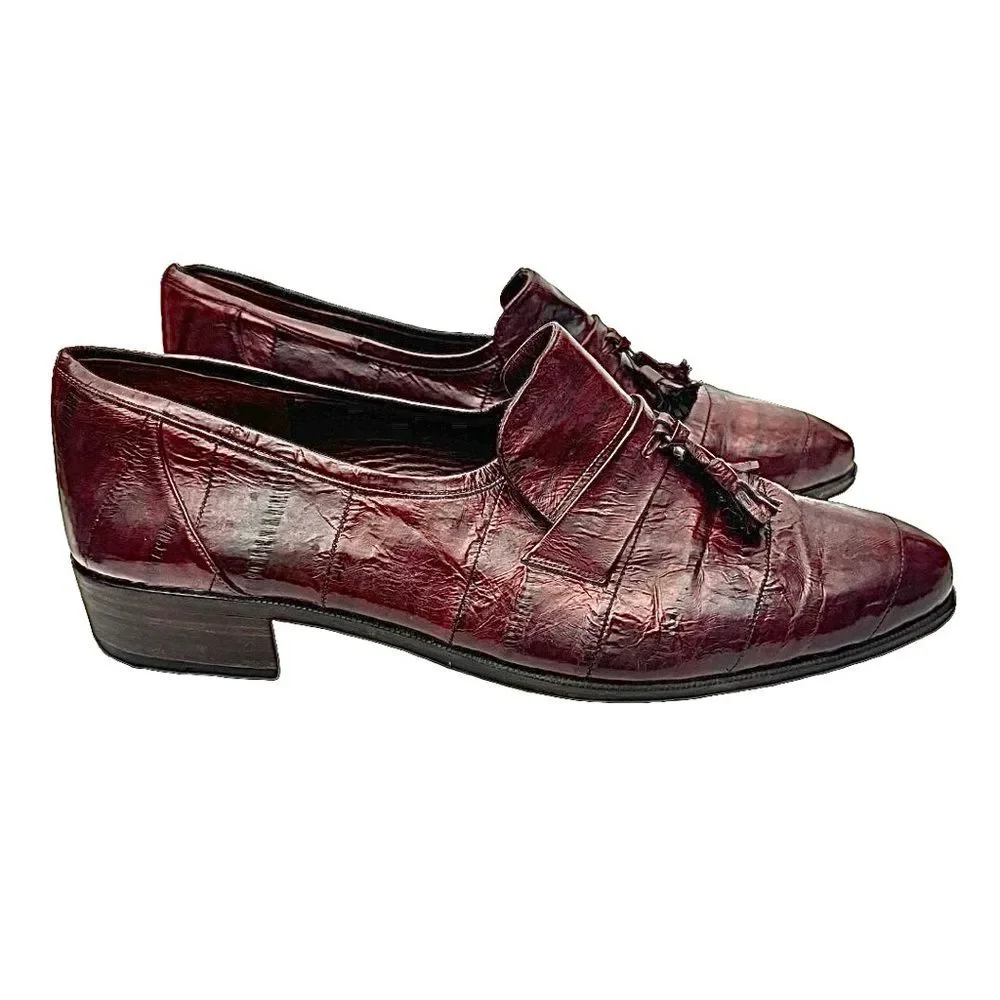 Vintage Saffron Burgundy Eel Skin Tassel Loafers Men’s Size 10M Dress Shoes